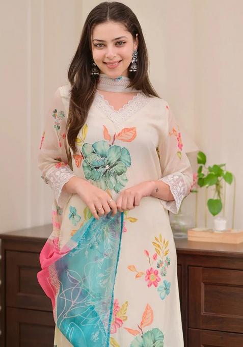 White Embroidered Nylon Salwar Kameez