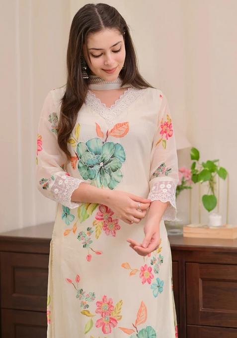 White Embroidered Nylon Salwar Kameez