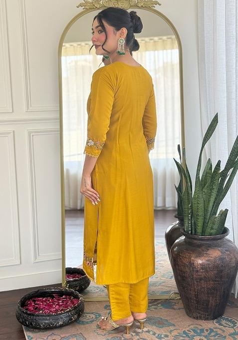Yellow Embroidered Chanderi Salwar Kameez