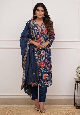 Blue Embroidered Silk Salwar Kameez