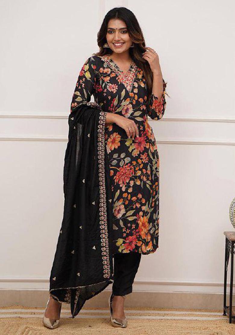 Black Embroidered Silk Salwar Kameez