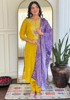 Mustard Yellow Embroidered Silk Salwar Kameez
