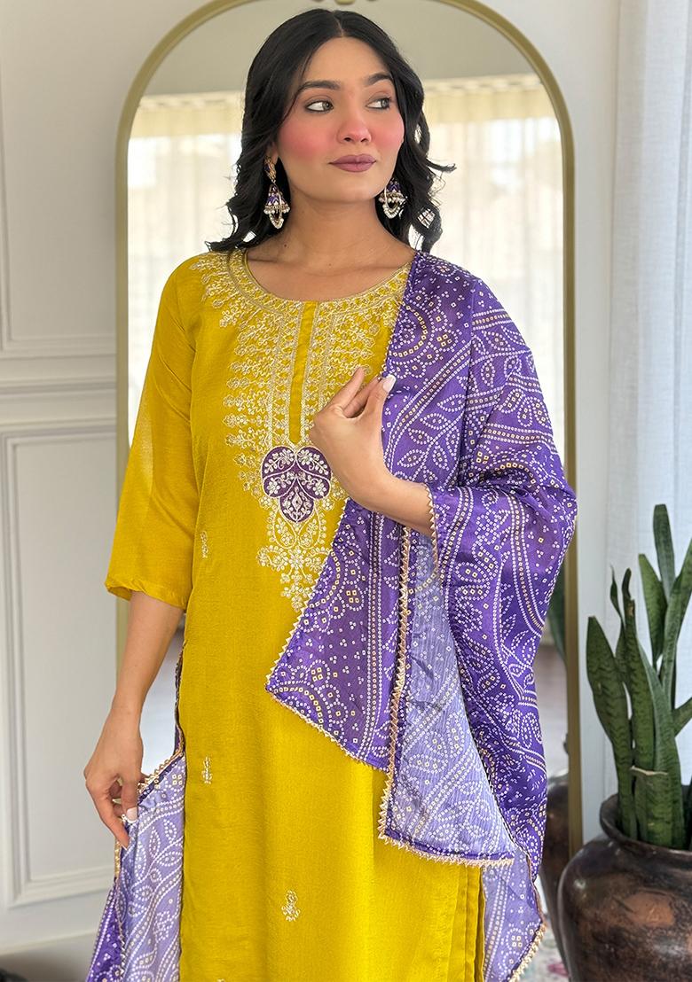 Mustard Yellow Embroidered Silk Salwar Kameez