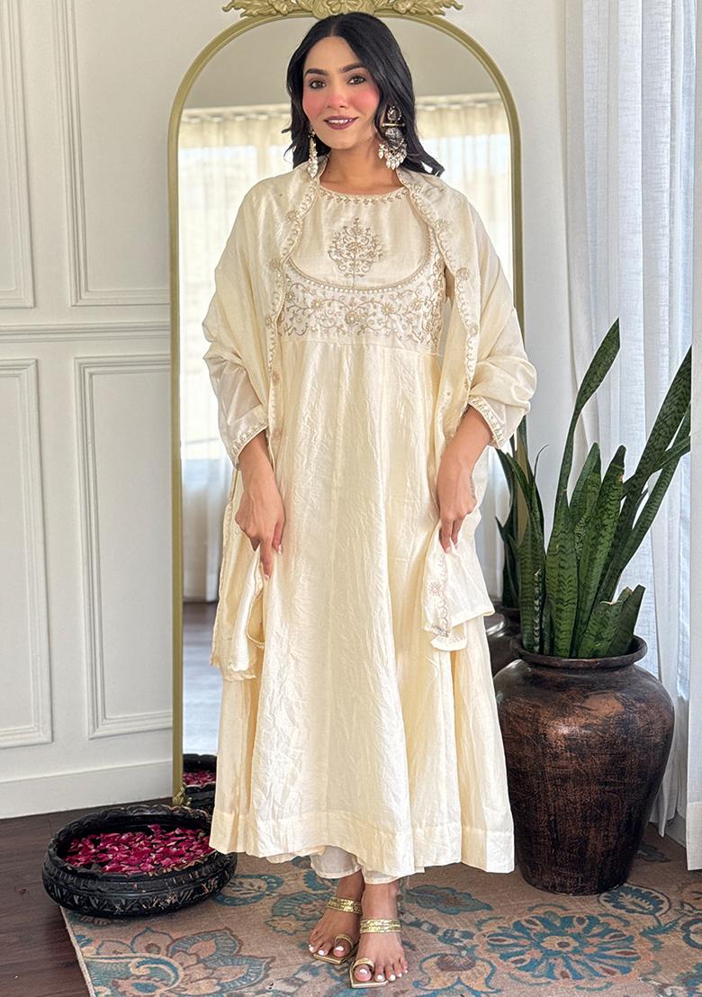 White Embroidered Silk Salwar Kameez