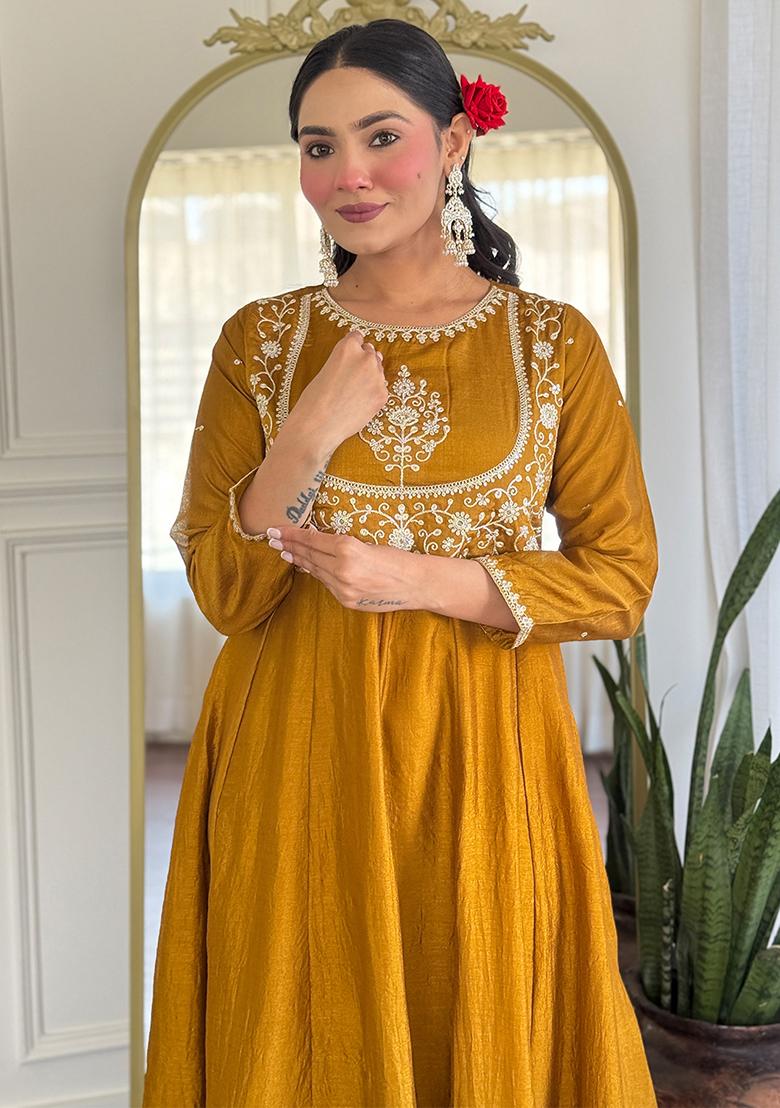 Mustard Yellow Embroidered Silk Salwar Kameez