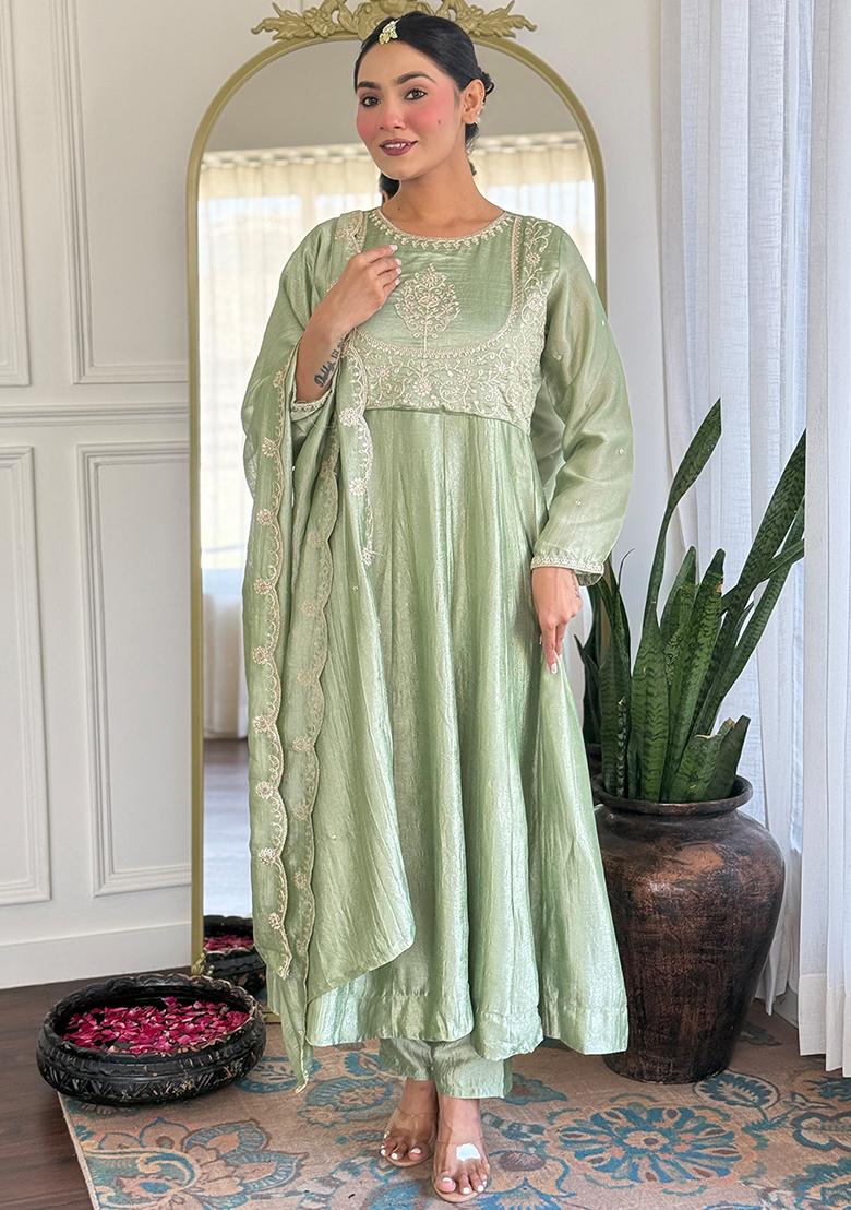 Light Green Embroidered Silk Salwar Kameez