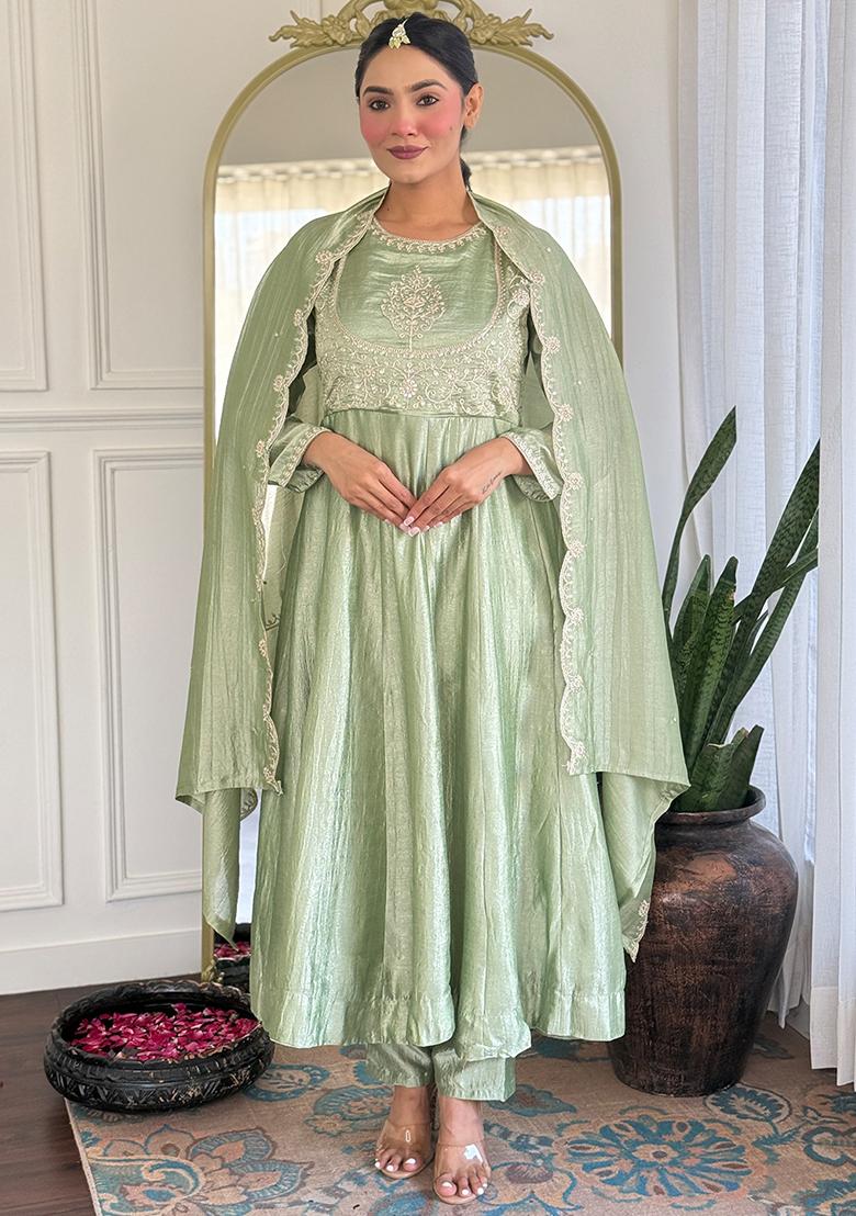 Light Green Embroidered Silk Salwar Kameez