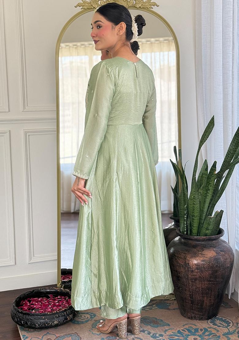 Light Green Embroidered Silk Salwar Kameez