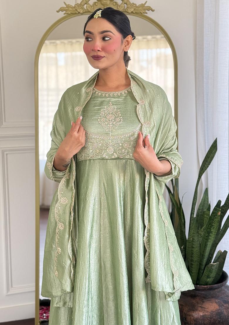 Light Green Embroidered Silk Salwar Kameez