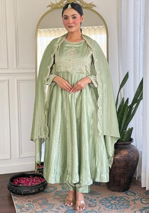Light Green Embroidered Silk Salwar Kameez