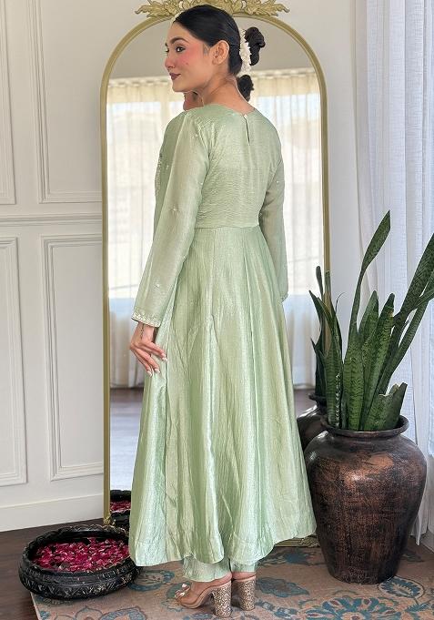 Light Green Embroidered Silk Salwar Kameez
