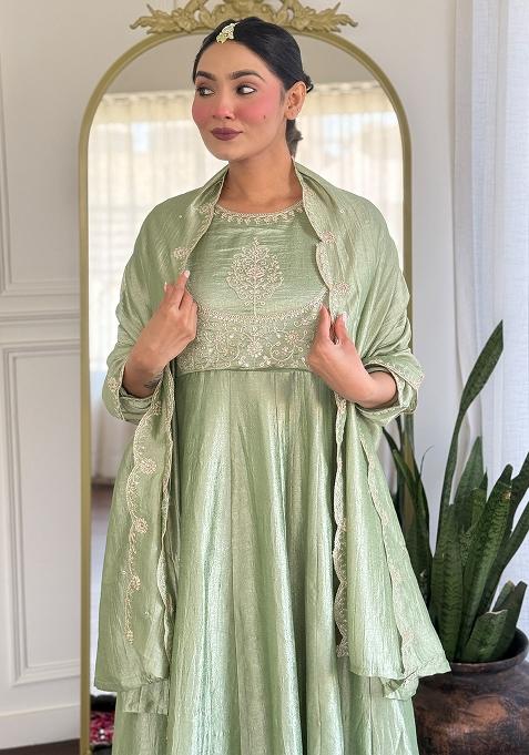 Light Green Embroidered Silk Salwar Kameez