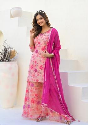 Peach Digital Printed Georgette Sharara Set With Dupatta