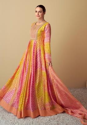Multi Embroidered Muslin Anarkali Set With Dupatta
