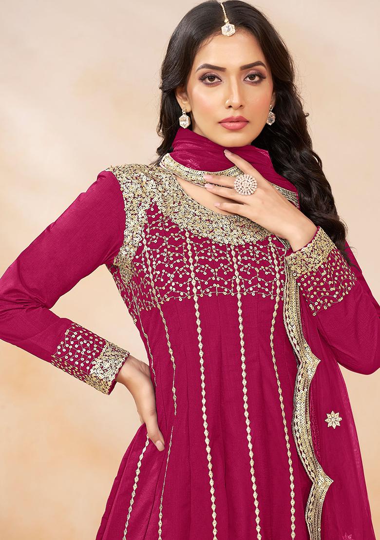Pink Embroidered Art Silk Anarkali Set With Dupatta