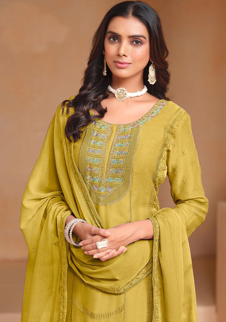 Yellow Embroidered Organza Salwar Kameez with Dupatta