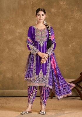 Purple Embroidered Chinnon Salwar Kameez with Dupatta