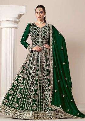 Green Embroidered Georgette Anarkali Set With Dupatta