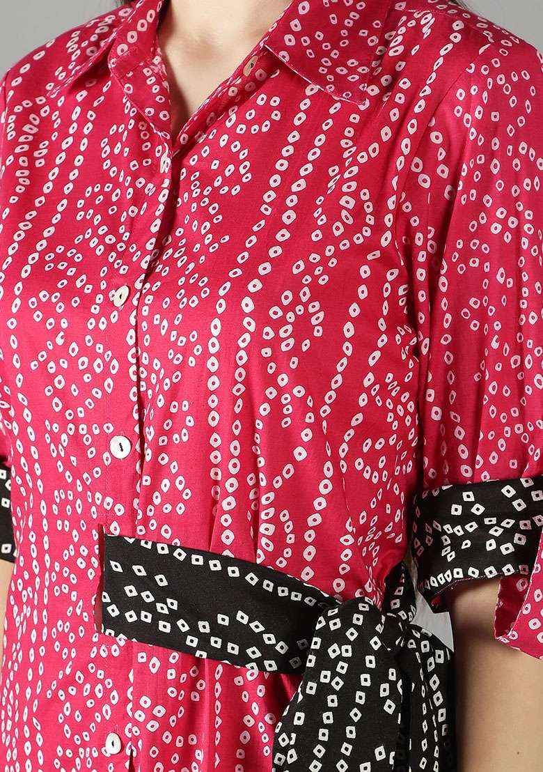 Fuchsia Pink And Black Embroidered Cotton Co Ord Set - Indya
