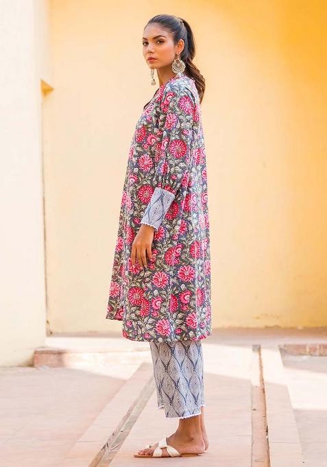 Pink And Purple Embroidered Cotton Salwar Kameez