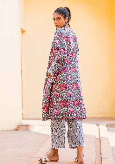 Pink And Purple Embroidered Cotton Salwar Kameez