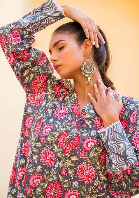 Pink And Purple Embroidered Cotton Salwar Kameez