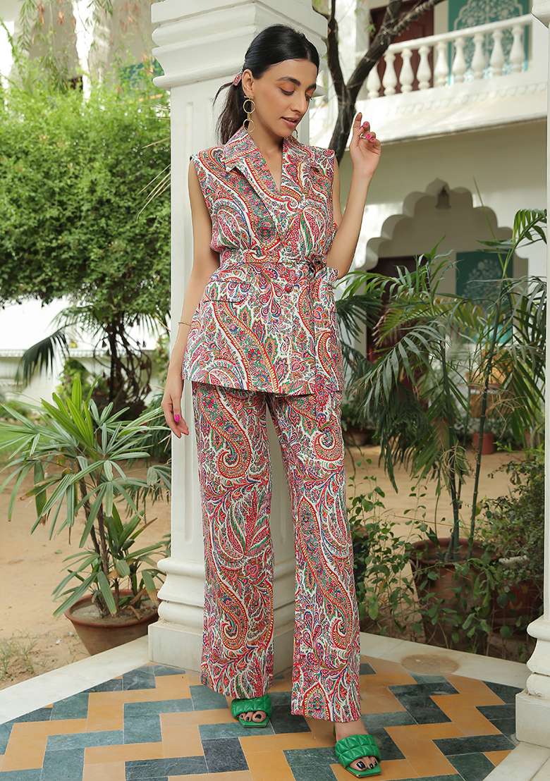 Multi Embroidered Cotton Co Ord Set - Indya