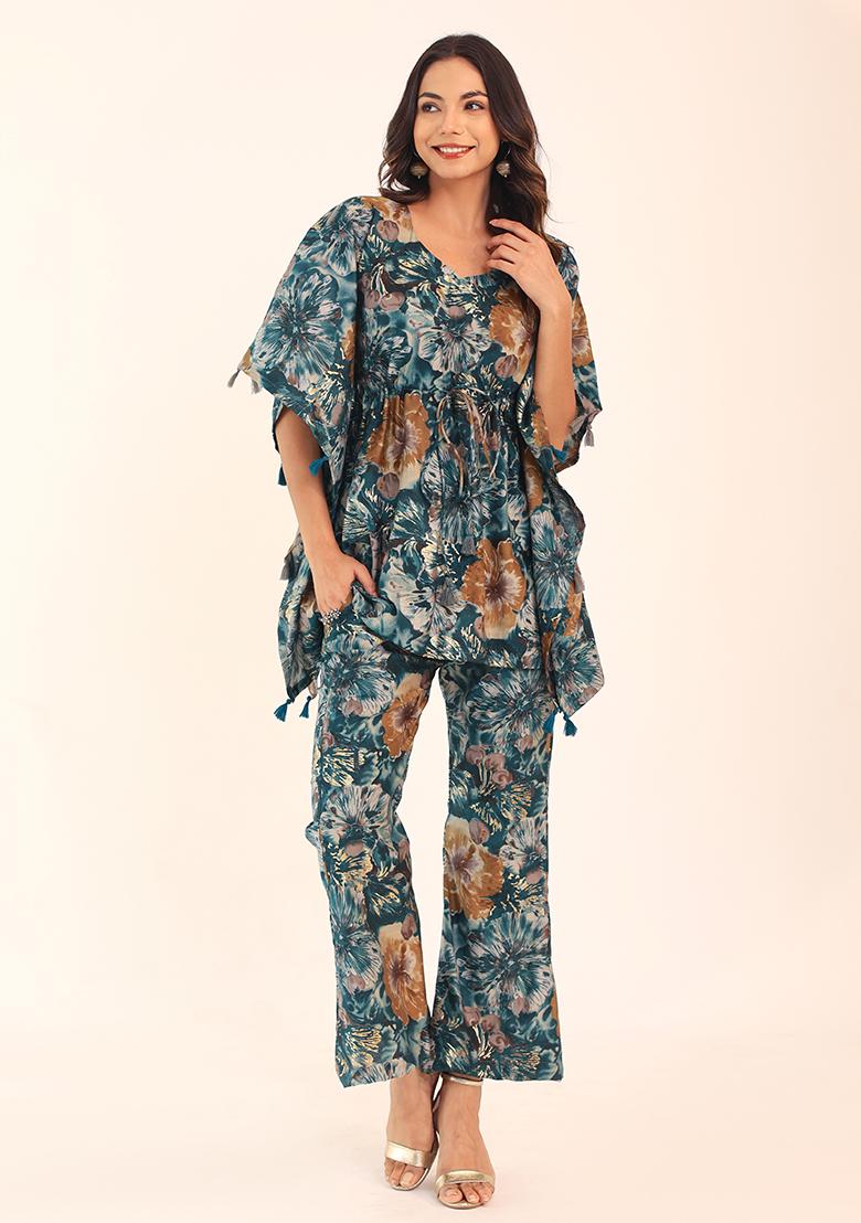 Multi Embroidered Muslin Co Ord Set - Indya