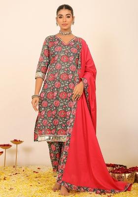 Multi Embroidered Cotton Salwar Kameez With Dupatta