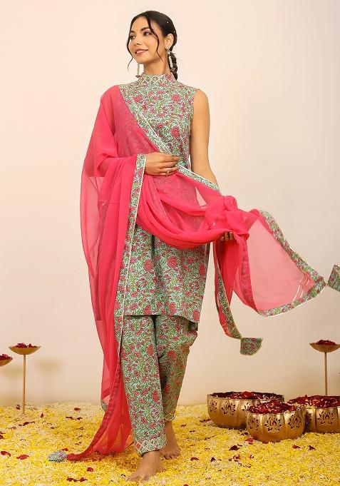 Multi Embroidered Cotton Salwar Kameez With Dupatta