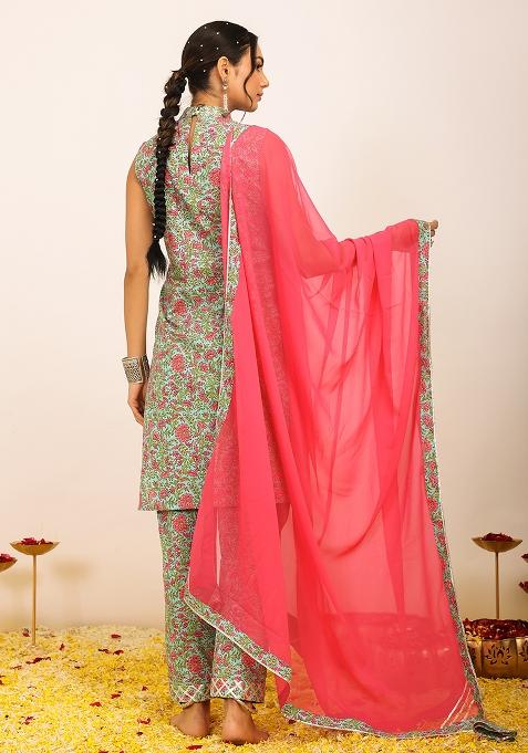 Multi Embroidered Cotton Salwar Kameez With Dupatta