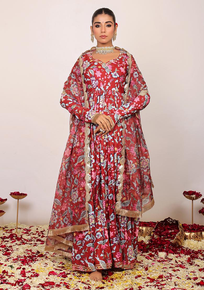 Multi Embroidered Georgette Anarkali Kurta Set