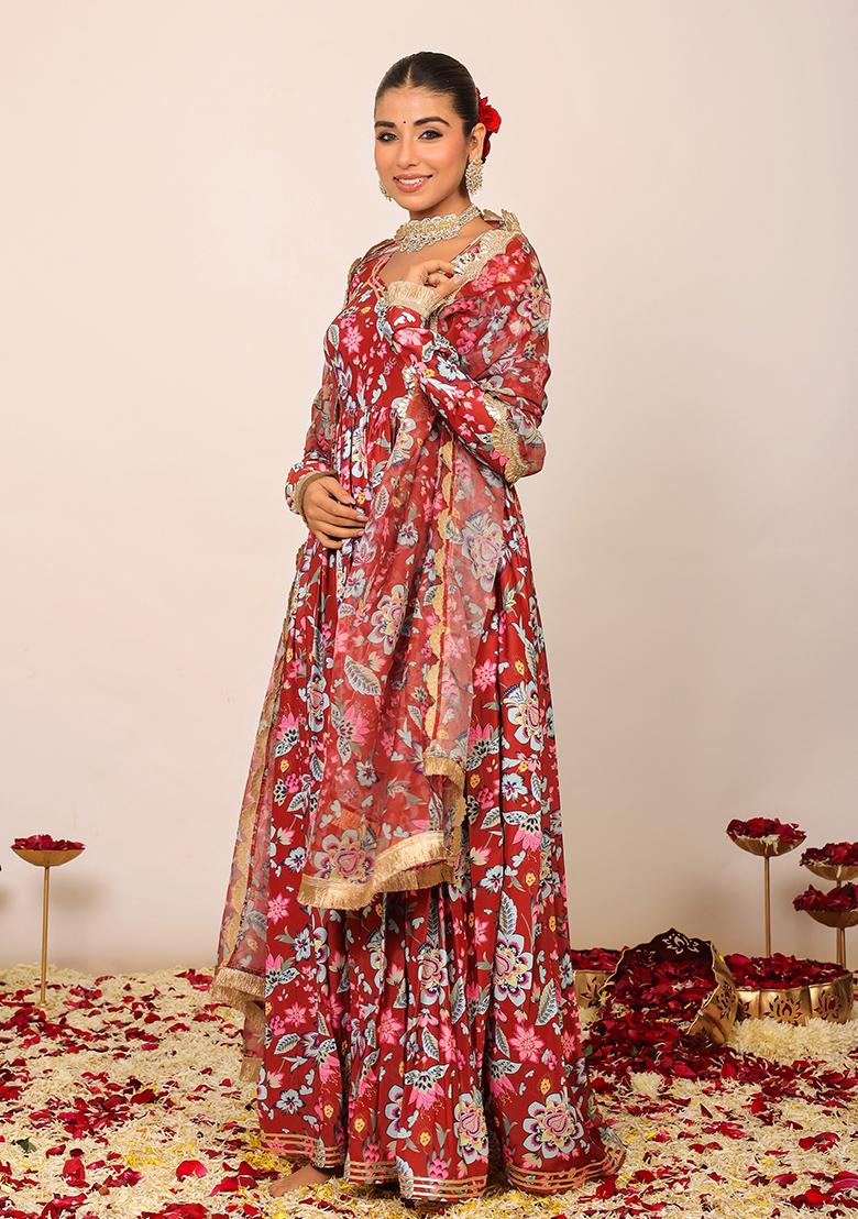 Multi Embroidered Georgette Anarkali Kurta Set