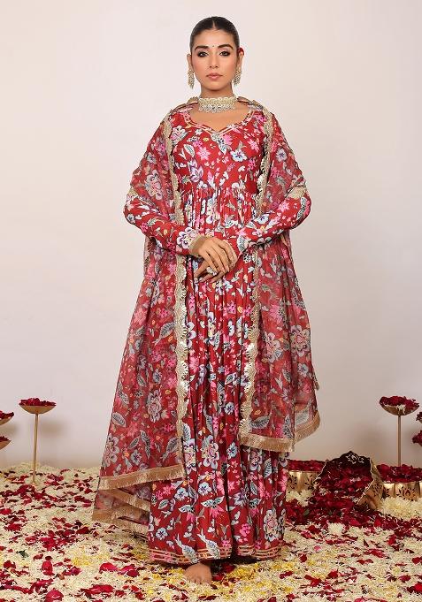 Multi Embroidered Georgette Anarkali Kurta Set