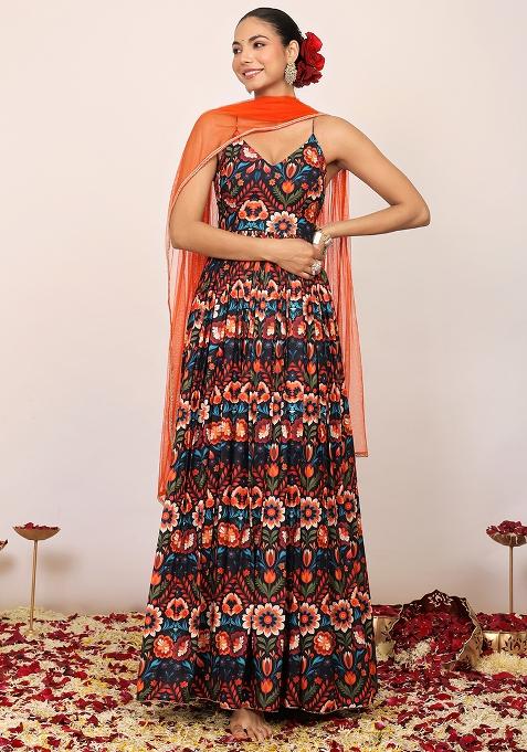 Multi Embroidered Georgette Anarkali Kurta Set