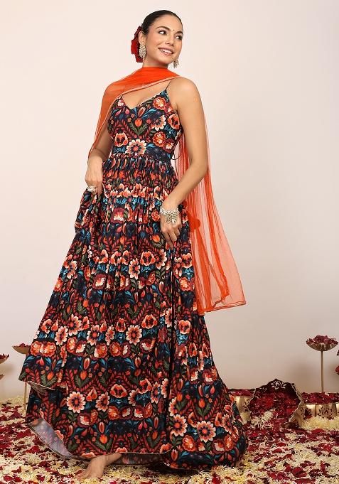 Multi Embroidered Georgette Anarkali Kurta Set