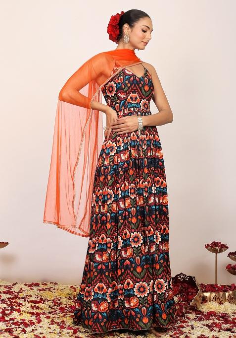 Multi Embroidered Georgette Anarkali Kurta Set