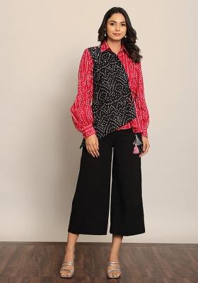 Pink And Black Embroidered Cotton Co Ord Set