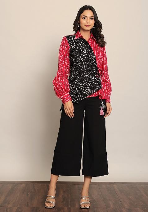 Pink And Black Embroidered Cotton Co Ord Set