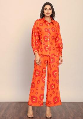 Orange Embroidered Georgette Co Ord Set