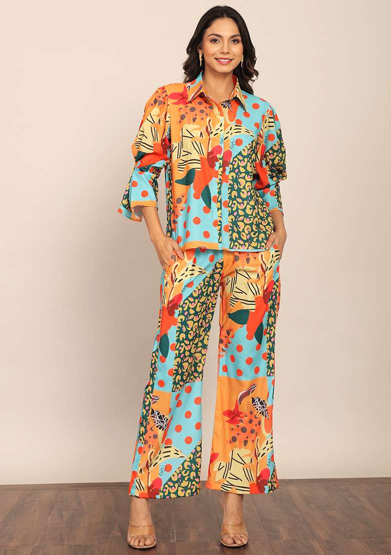 Multi Embroidered Georgette Co Ord Set - Indya