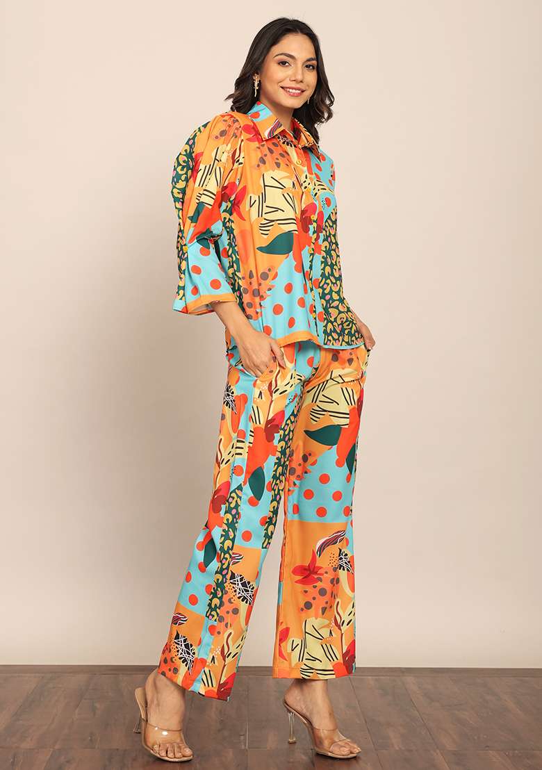 Multi Embroidered Georgette Co Ord Set - Indya