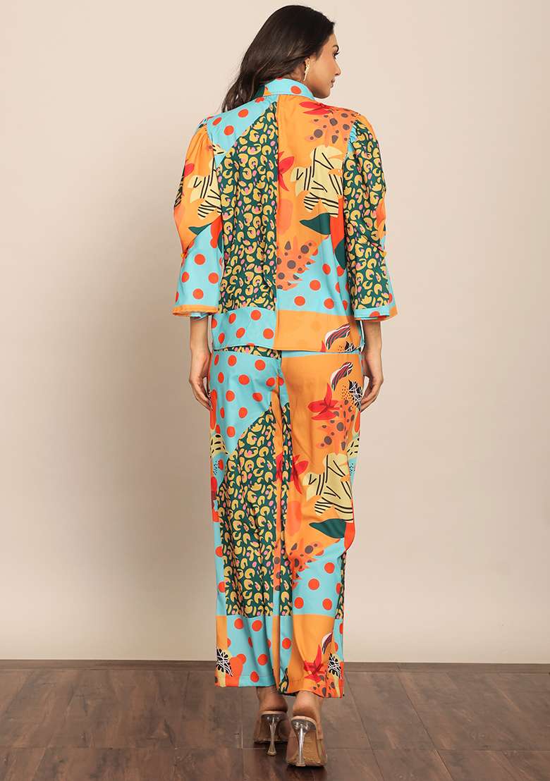 Multi Embroidered Georgette Co Ord Set - Indya