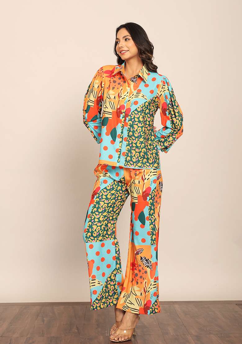 Multi Embroidered Georgette Co Ord Set - Indya