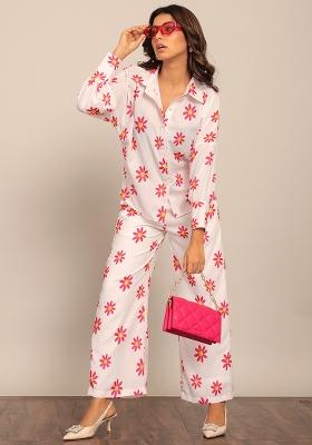 Red Embroidered Georgette Co Ord Set