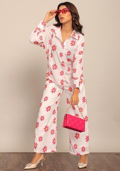 Red Embroidered Georgette Co Ord Set