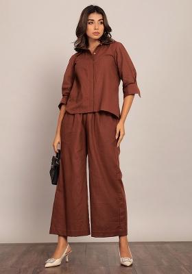 Brown Printed  Cotton Co Ord Set