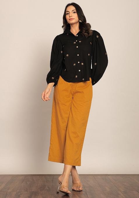 Black And Marigold Yellow Printed  Cotton Co Ord Set