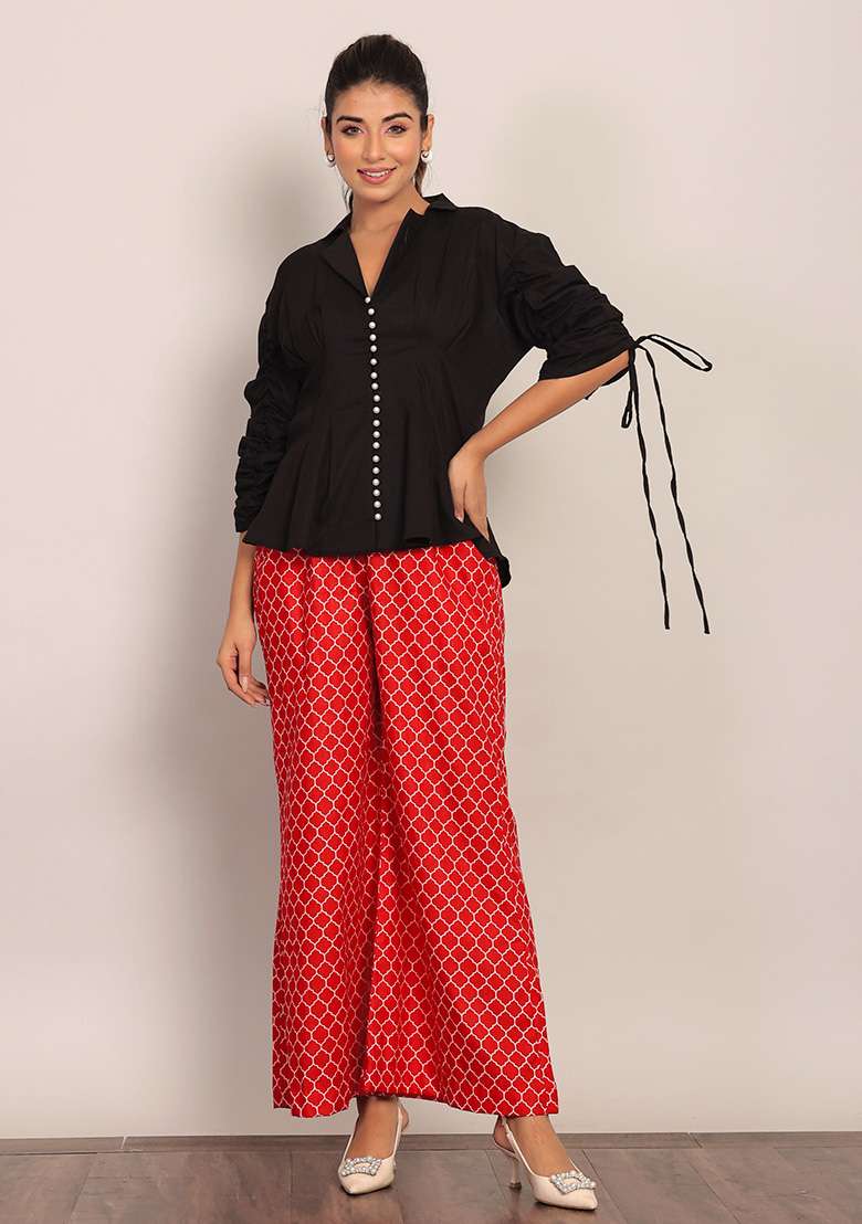Black And Red Printed  Cotton Co Ord Set - Indya