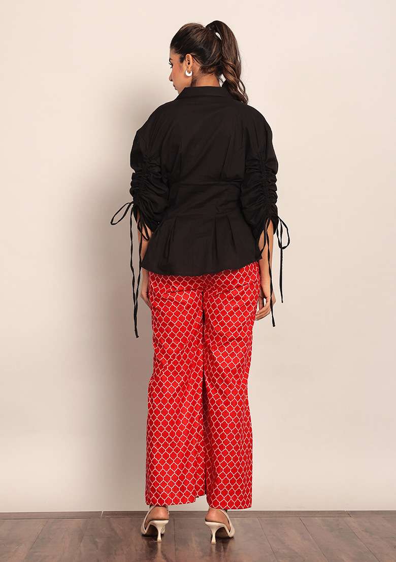 Black And Red Printed  Cotton Co Ord Set - Indya